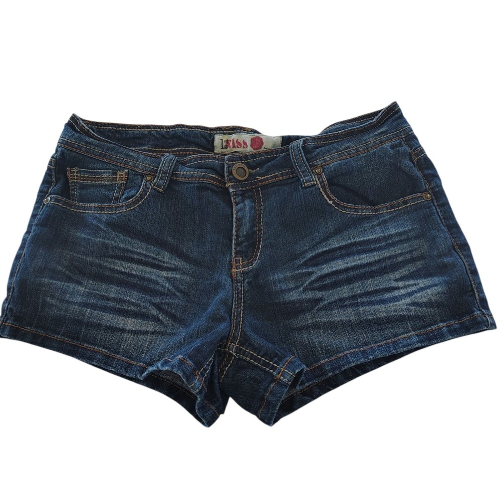 1st Kiss Womens Low Rise Dark Wash‎ Whiskered Denim Shorts Size 9